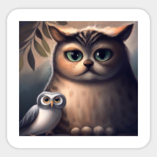 Cat and an Owl | Cat & Owl | Animals | Gift for PetLovers | Coolest | Fun Sticker